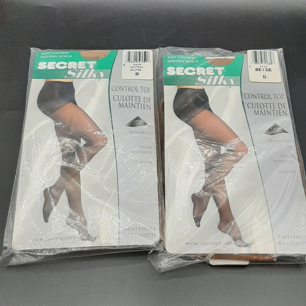 Vintage Pantyhose Secret Silky Control Top Color Neutral & Beige Size D Lot of 2